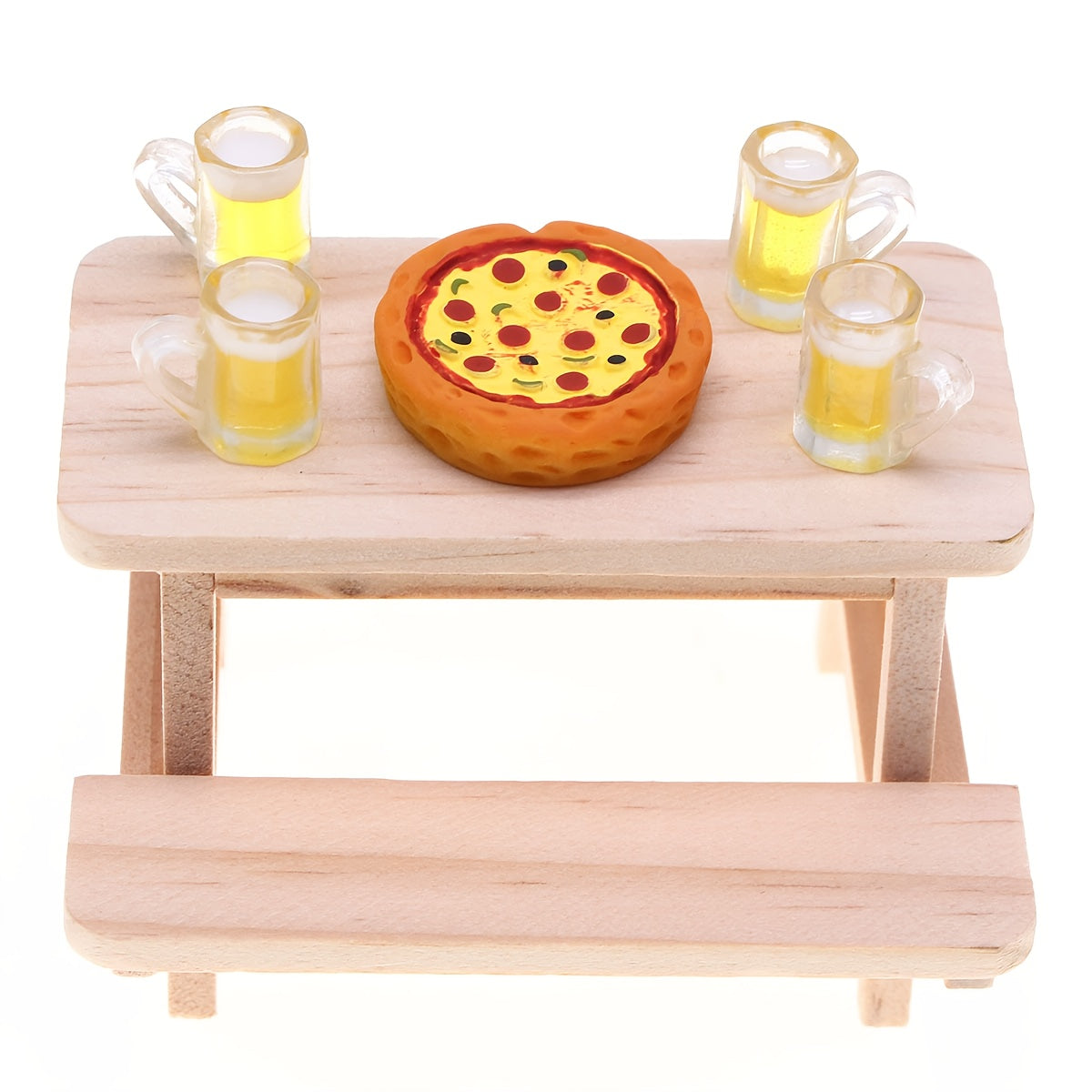 Wooden Table and Chairs Set for Dollhouse Play - Beige