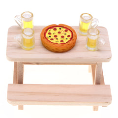 Wooden Table and Chairs Set for Dollhouse Play - Beige