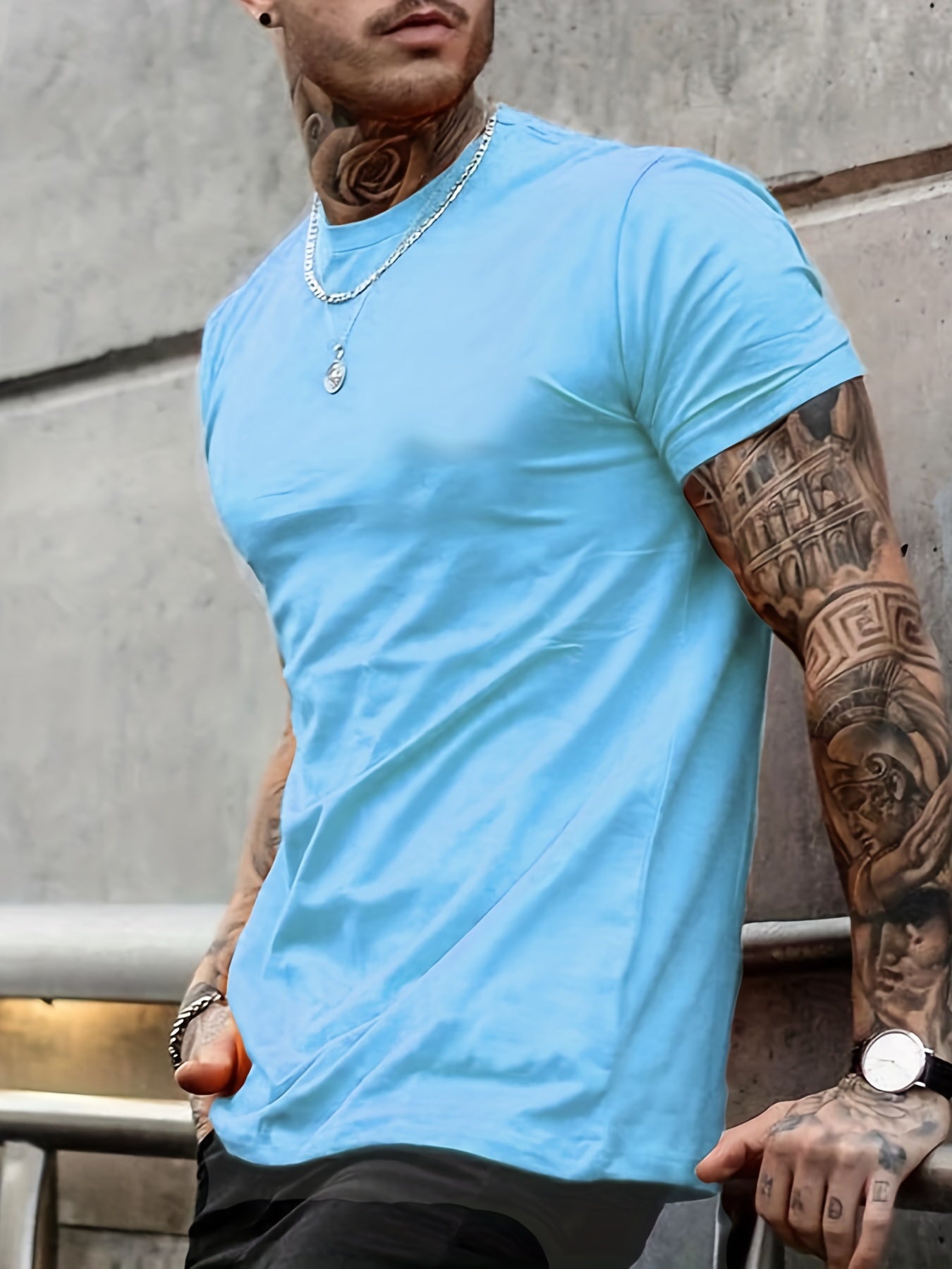 Casual Stretch Short Sleeve Crew Neck Graphic T-shirt for Men