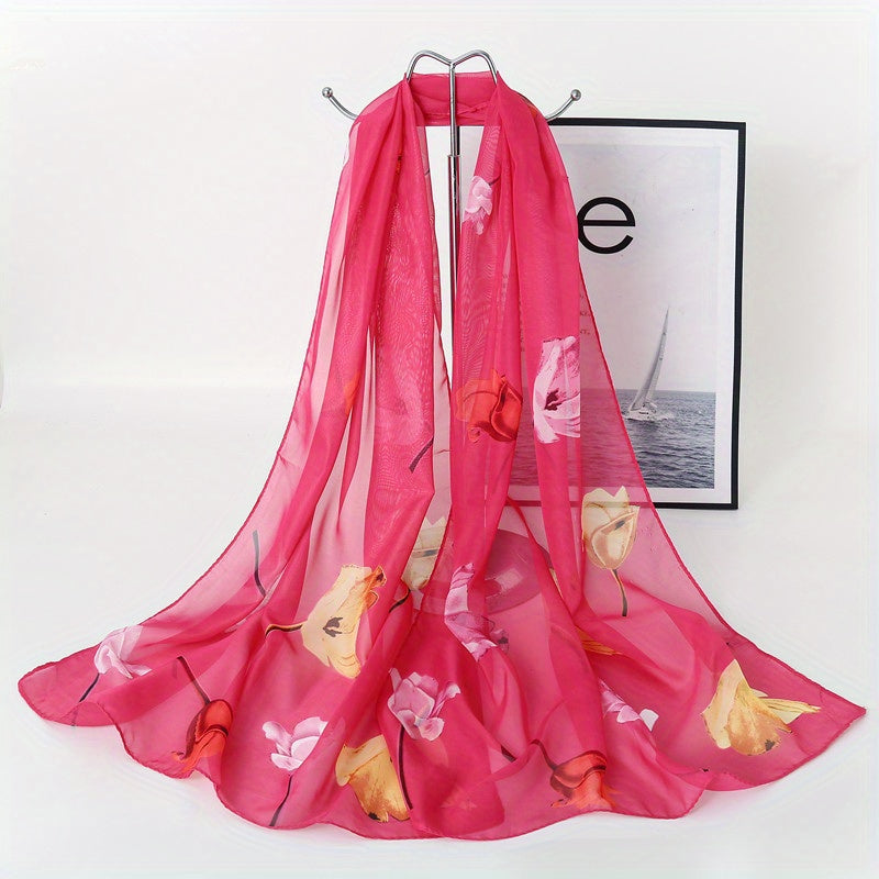Rose Print Thin Scarf Breathable Shawl Solid Hijab Head Wraps Sunscreen
