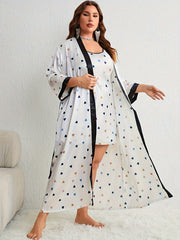  Colorful Heart Print Robe & Cami Dress Pajamas Set