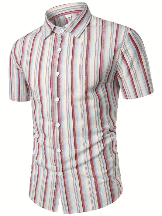Vertical Striped Men's Shirt Short Sleeves Business Casual Button Up