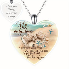 Ocean Pattern Love Heart Crystal Pendant Necklace For Women