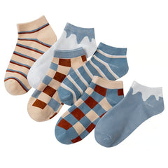 6 Pairs Women's Striped & Plaid No Show Socks
