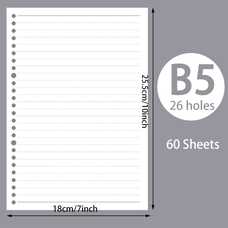 60pcs A5 B5 Horizontal Line Loose Leaf Paper Refill 20 Holes 26 Holes