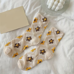 4 Pairs Floral Print Socks Soft Mid Tube Women's Stockings & Hosiery
