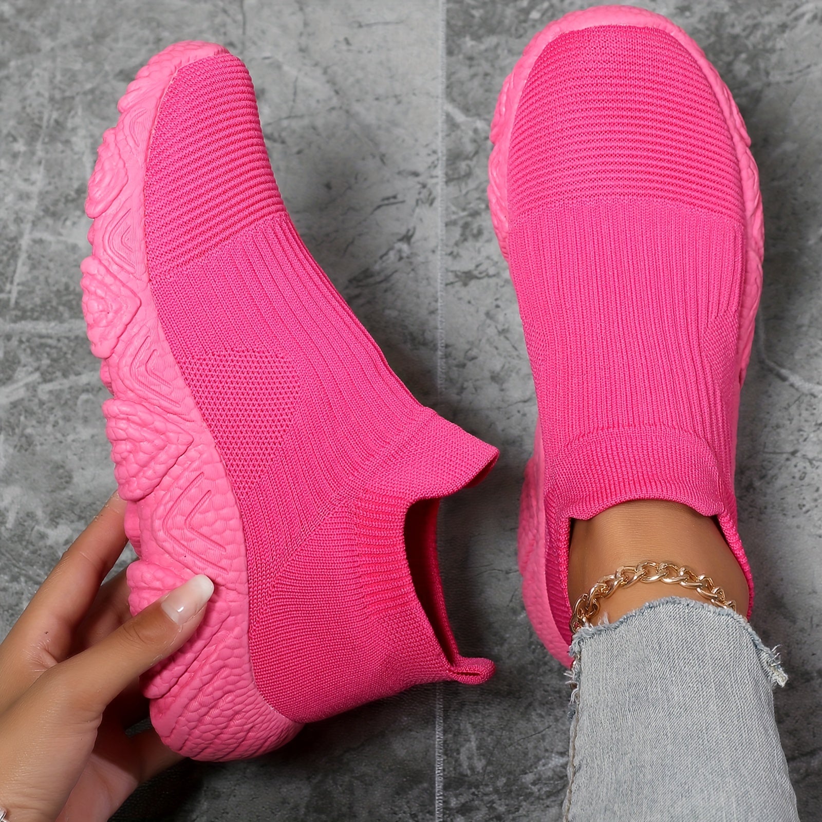 Women's Flying Woven Slip On Sneakers Lightweight Casual Walking Shoes