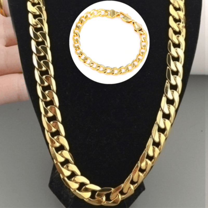 Men's 18k Plated Necklace Bracelet Set