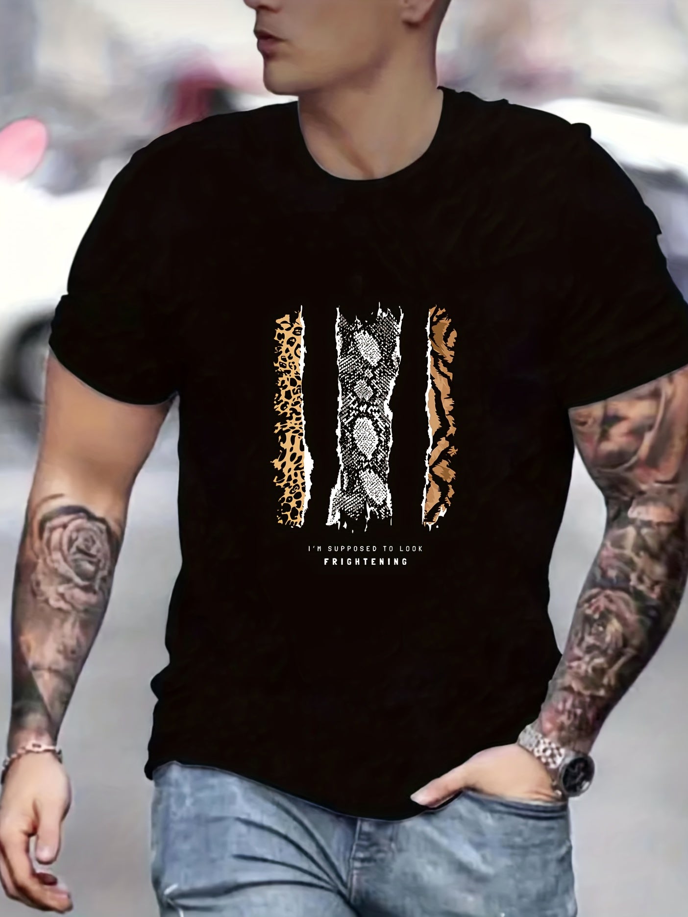 Beast Skin Print Men's Graphic Crew Neck T shirt Casual Comfy Tees