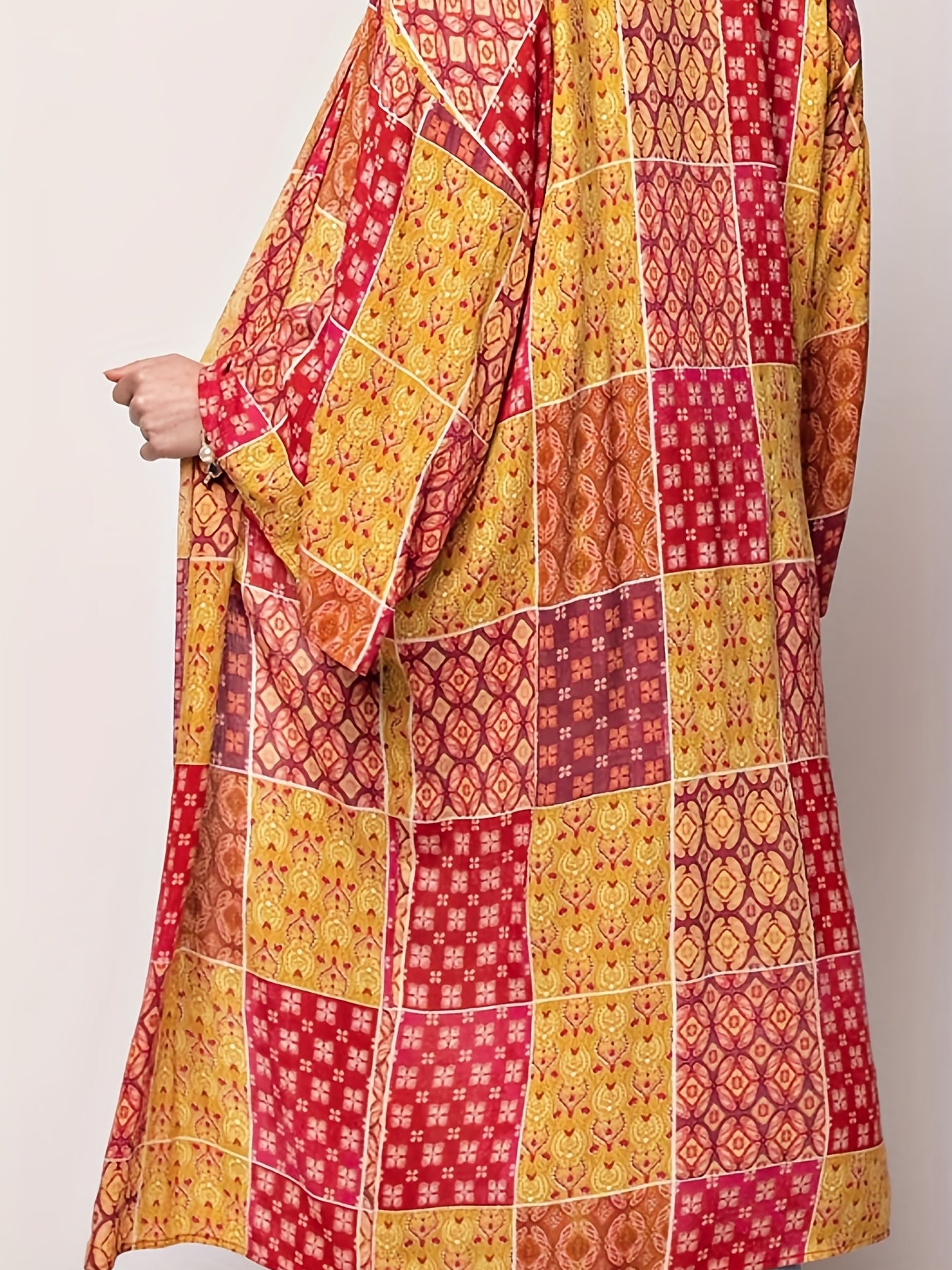  Colorblock Geometric Print Long Sleeve Cardigan