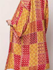  Colorblock Geometric Print Long Sleeve Cardigan