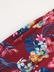  Boho Pajama Shorts Women's Plus Tropical Print Lace Trim Shorts