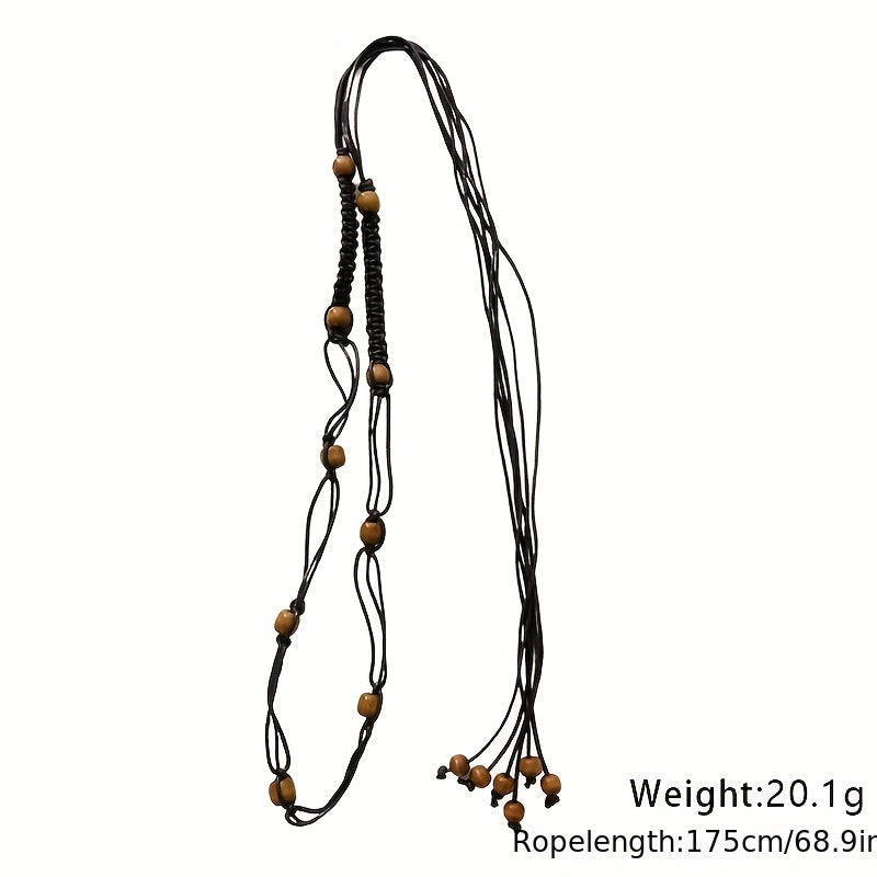 Vintage Braided Beaded Sash Belt Bohemian Waist Chain Bowknot Waistband