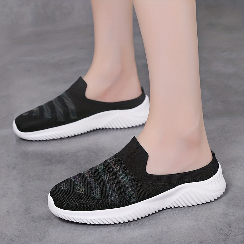 Women's Breathable Knit Mule Sneakers Slip On Outdoor Shoes