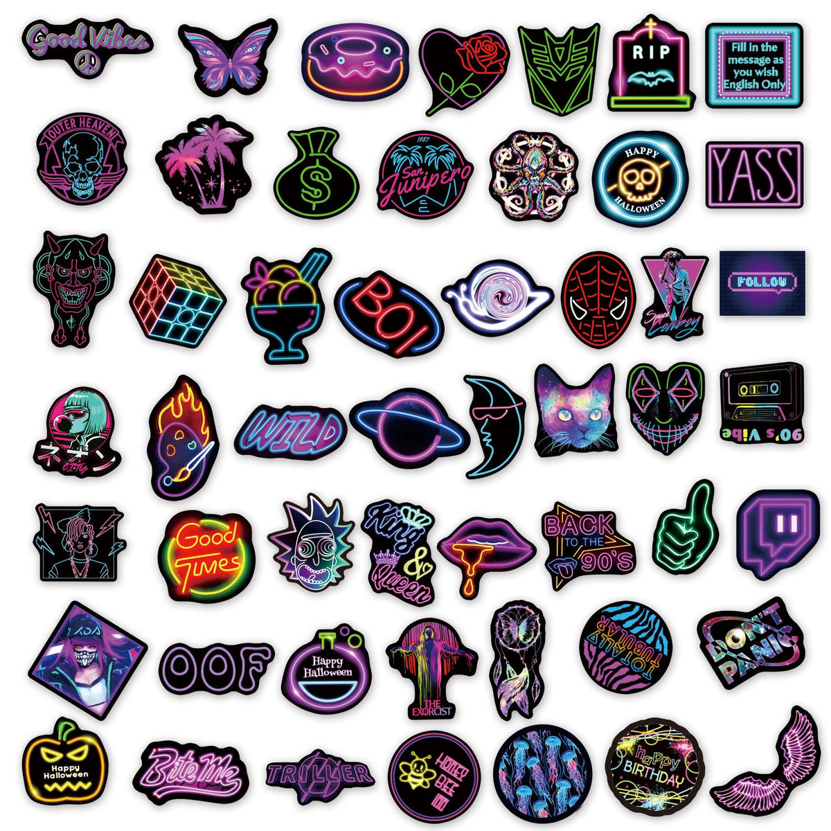 50PCS Neon Crow Stickers Waterproof PVC Stickers