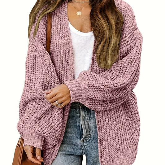  Casual Cardigan Women Solid Lantern Sleeve Open Front Cardigan
