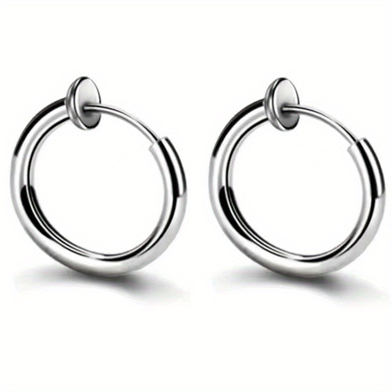 2pcs Stainless Steel Spring Ear Clips Hip Hop Ear Buckle Jewelry