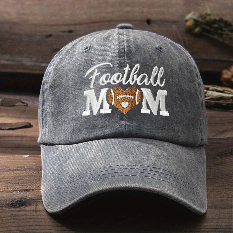 FOOTBALL MOM Baseball Cap Embroidery Washed Distressed Sun Hat
