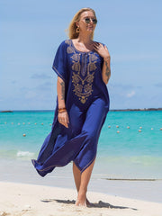  Boho Kaftan Dress Women's Plus Tribal Embroidered Batwing Sleeve