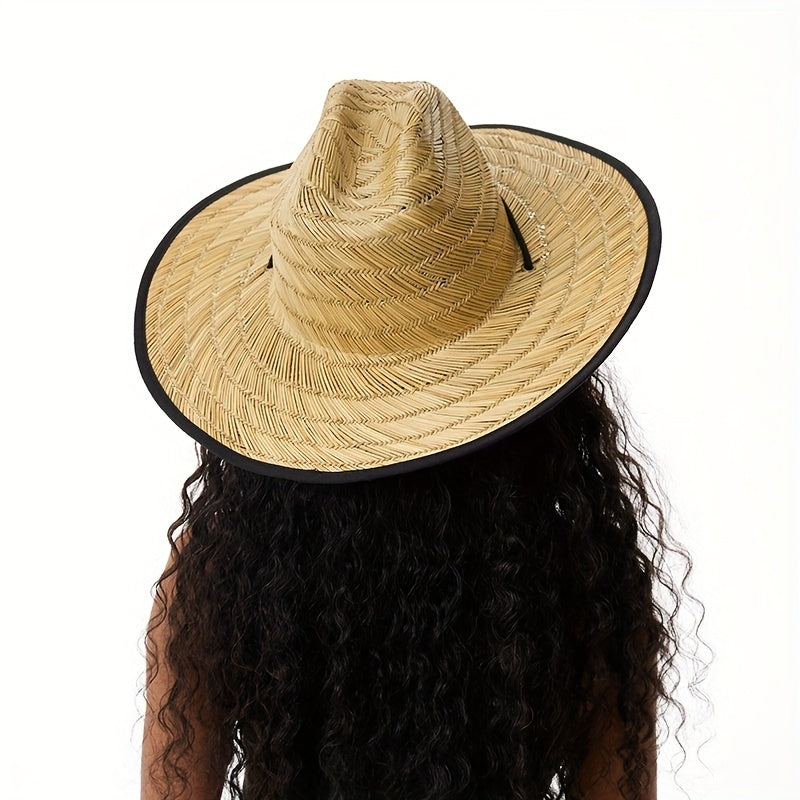 Green Striped Crochet Sun Hat Wide Brim Vintage Boho Straw Hat
