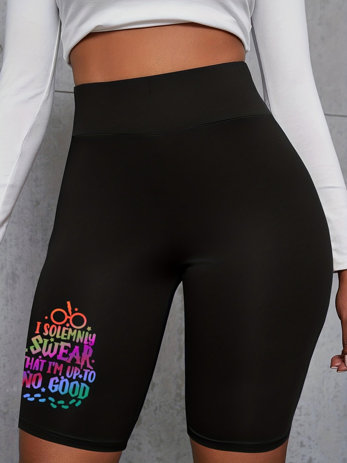 Women's Plus Graphic High Rise Fitness Shorts