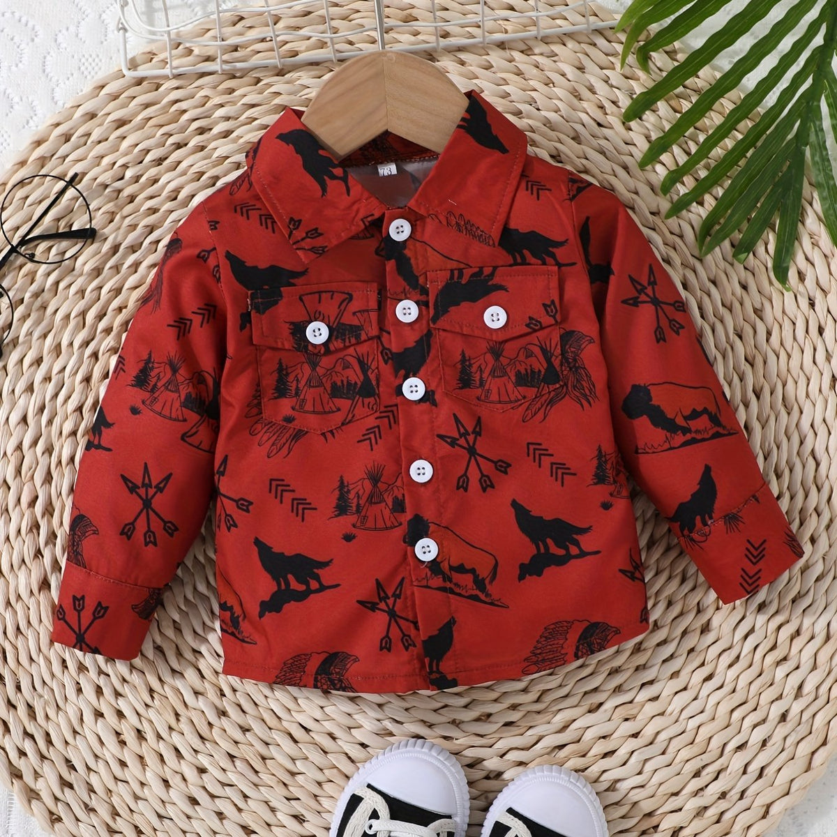 Baby Boys Animal Print Long Sleeve Shirt Preppy Style Tee Top