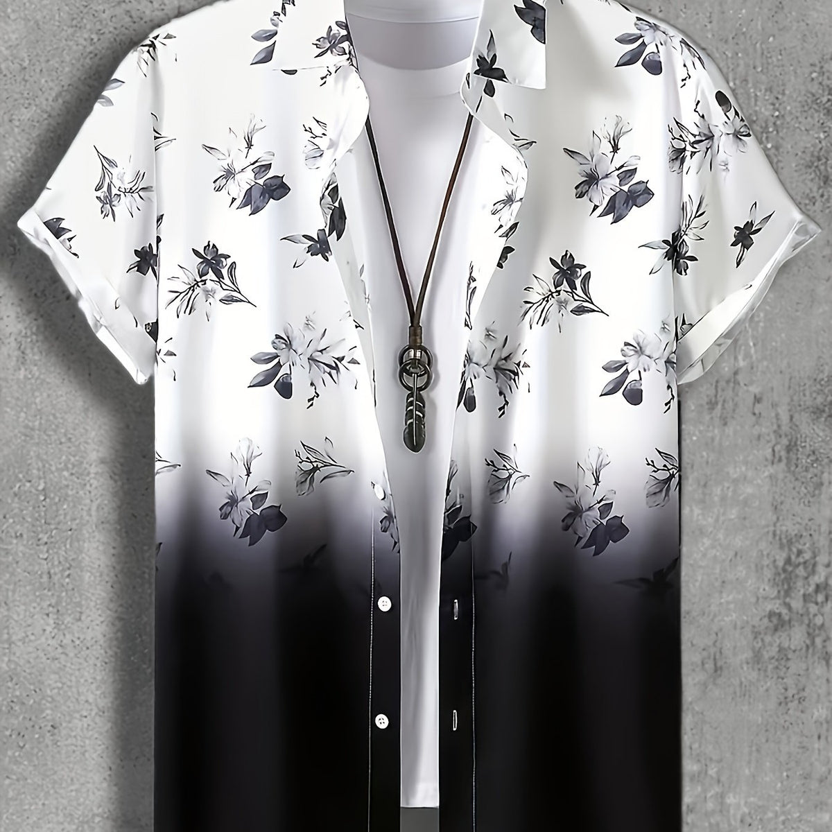 Men's Floral Graphic Lapel Shirt Casual Button Up Short Sleeve Shirt