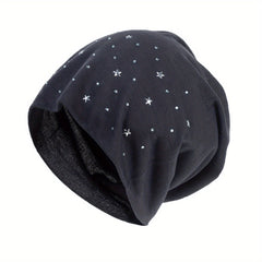 Rhinestone Slouchy Beanie Hip Hop Skull Cap Elastic Bonnet Chemo Hats