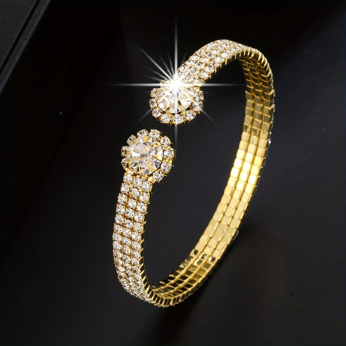 18K Plated Zircon Bangle Rhinestone Bracelet Wedding Jewelry