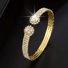 18K Plated Zircon Bangle Rhinestone Bracelet Wedding Jewelry