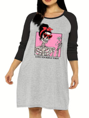  Gothic Nightdress Women's Skull Raglan Sleeve Tee Sleep Dress