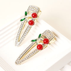2pcs Sweet Cherry Hair Clips Rhinestone Hair Barrettes Hairpins Hair Accessories