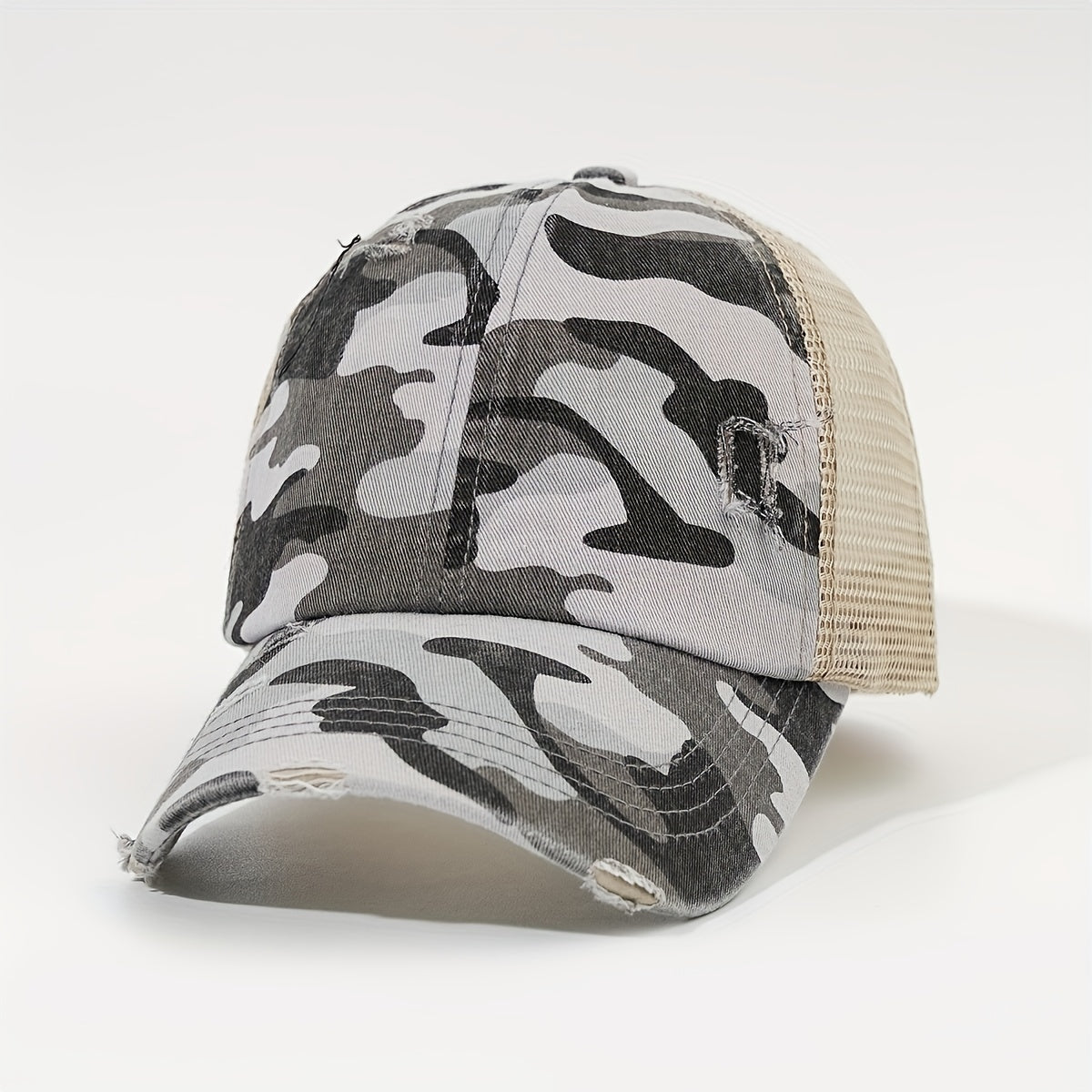 Leopard Print Ponytail Baseball Cap Mesh Trucker Hat