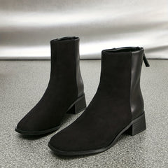 Solid Chunky Heel Short Boots Back Zipper Ankle Boots Women's Boots