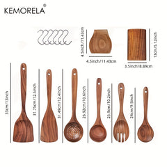 14pcs Wooden Cooking Utensils Set Nonstick Spoons Healthy Kitchen