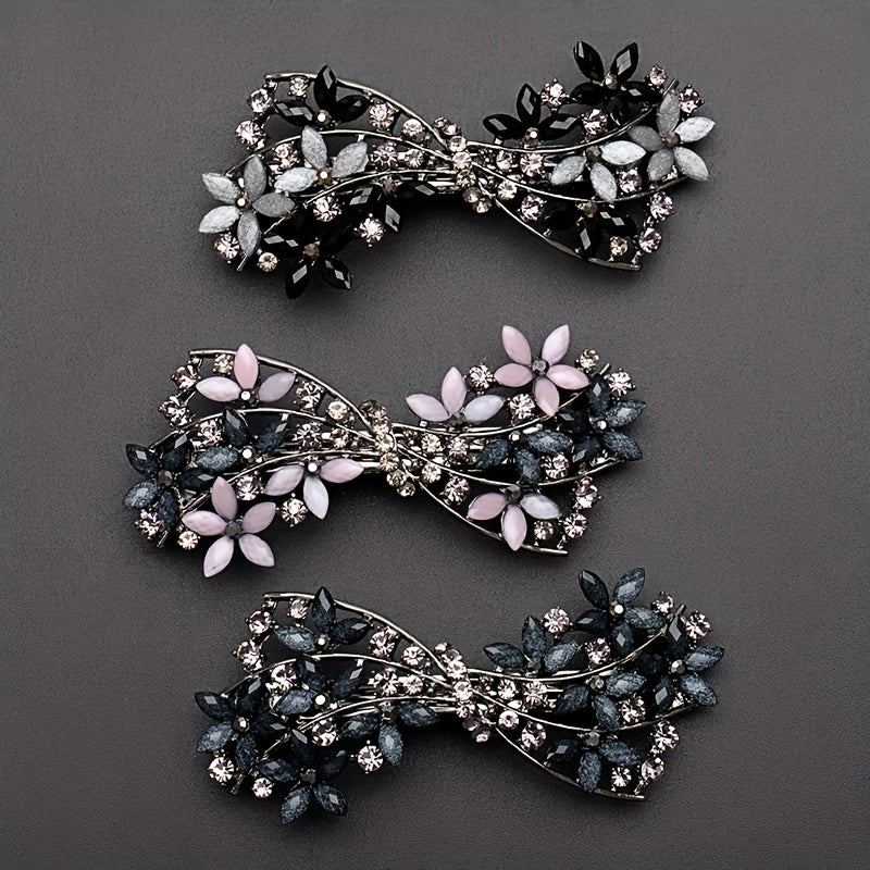 Retro Floral Hair Clip Rhinestone Daisies Barrette