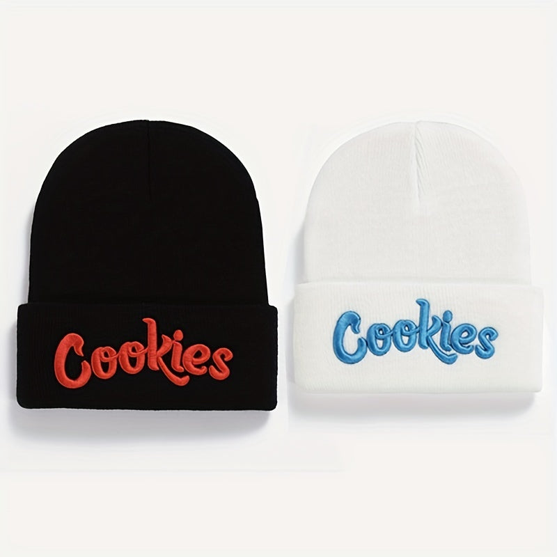 2pcs Letter Embroidery Beanie Cap Hip Hop Knit Hat Warm Skull Cap
