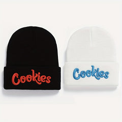 2pcs Letter Embroidery Beanie Cap Hip Hop Knit Hat Warm Skull Cap