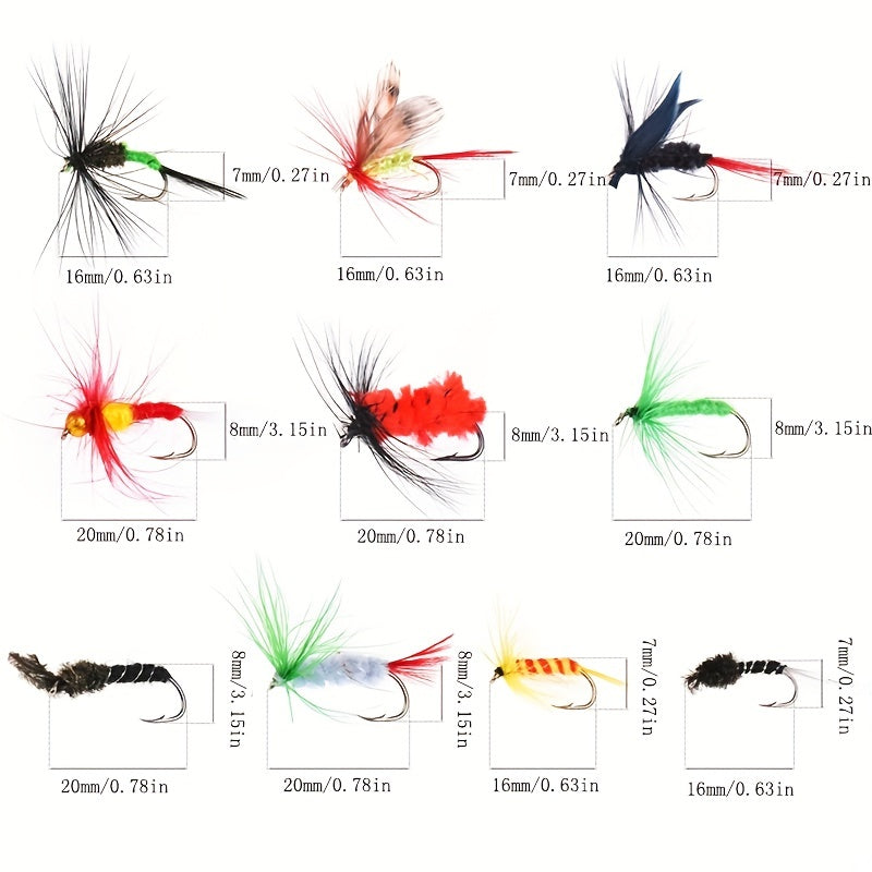 Dry & Wet Floating Fly Fishing Flies Trout & Bass Combo Set with Storage Box