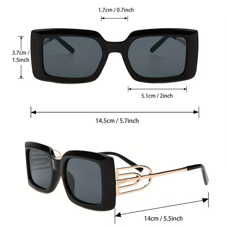 Square Frame Sunglasses Y2K Metal Hollow Temple Glasses UV400