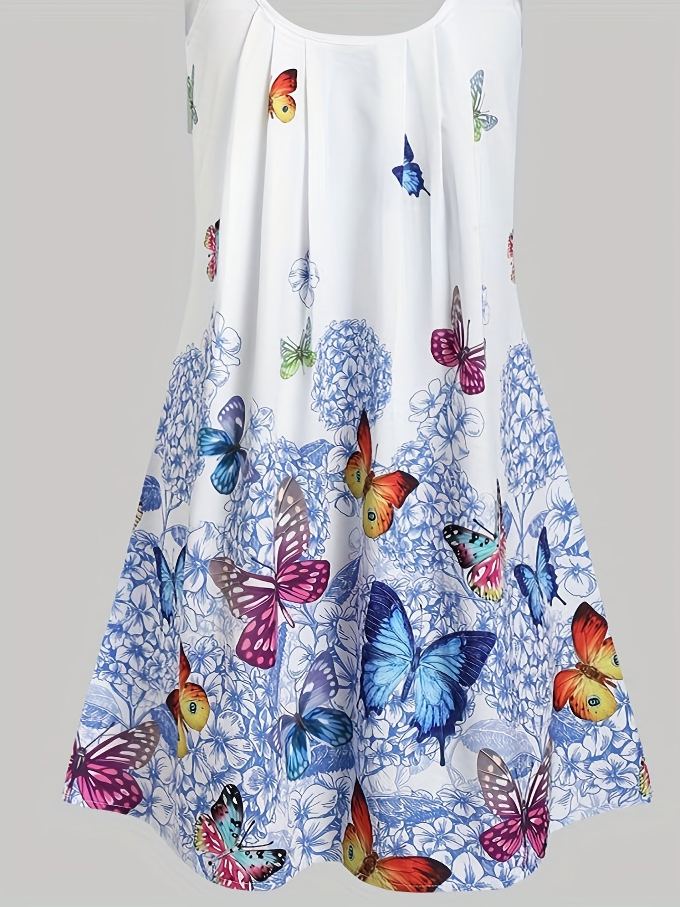  Women's Ruched Butterfly & Floral Print Cami Dress