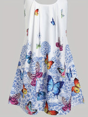  Women's Ruched Butterfly & Floral Print Cami Dress
