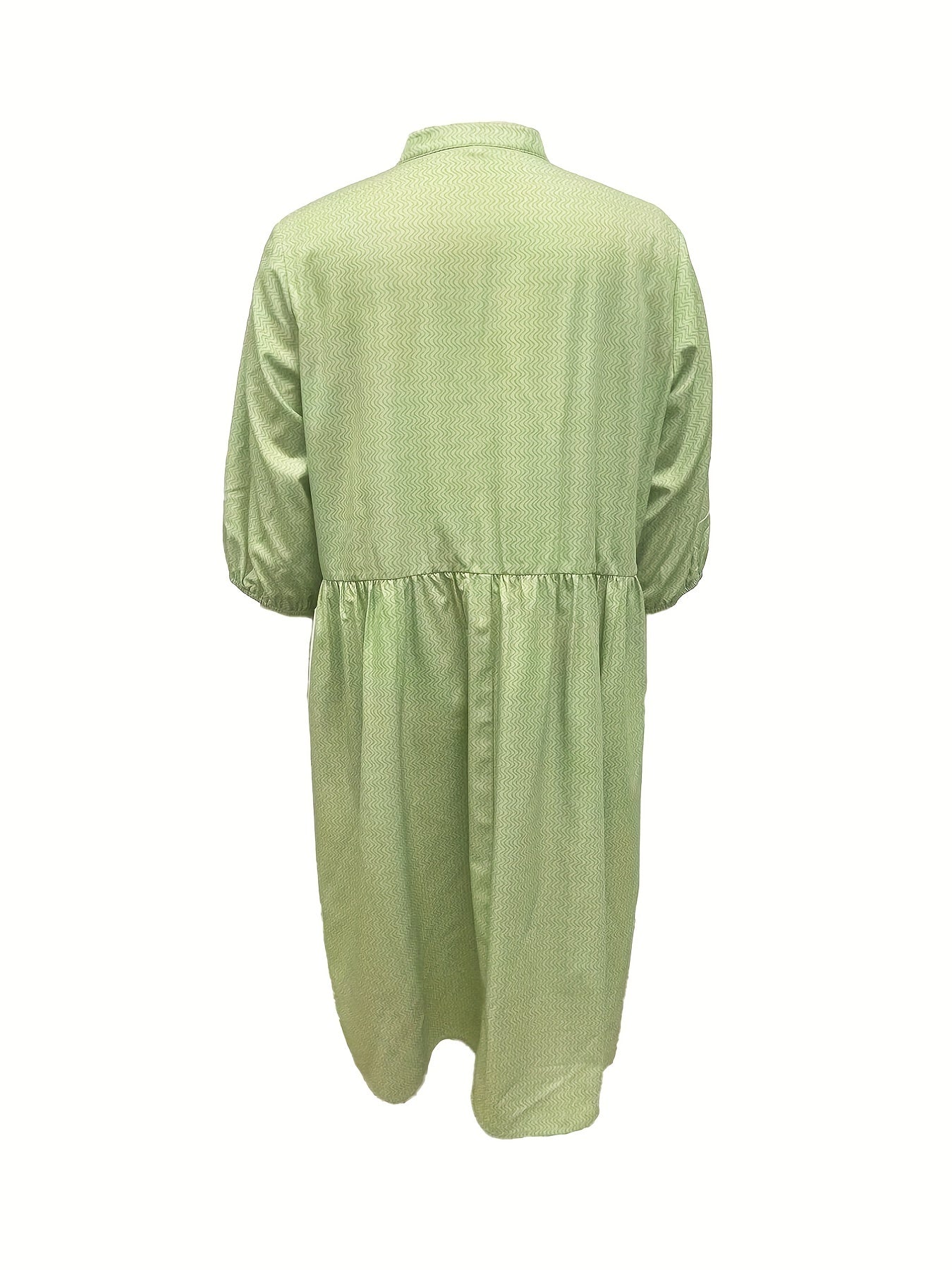  Stripe Print Button Up Mock Neck Dress