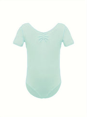 Girls Comfy V Neck Short Sleeve Gymnastics Outfits 95 Cotton Dance Suit