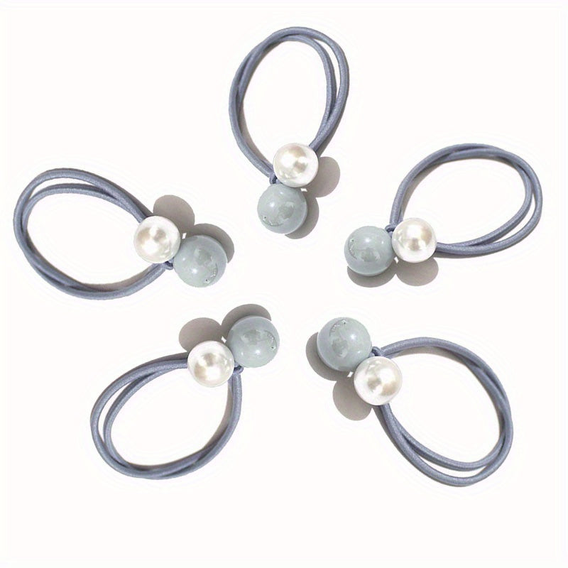5pcs Faux Pearl Hair Tie Rope Rings Ponytail Holder Accessories