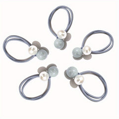 5pcs Faux Pearl Hair Tie Rope Rings Ponytail Holder Accessories