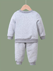 Girls 2pc Santa & Deer Pattern Crew Neck Sweatshirt & Solid Sweatpants Set