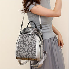 Snakeskin Pattern Backpack Purse Vintage Rhinestone Travel Schoolbag