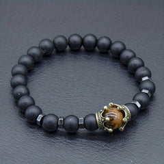 Crown Tiger Eye Bead Bracelet Men's Jewelry