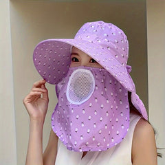 Floral Print Wide Brim Sun Hat with Neck Flap